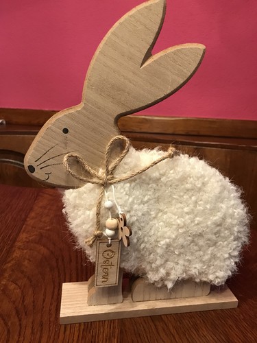 Osterhase sitzend holz - sitzend, textil